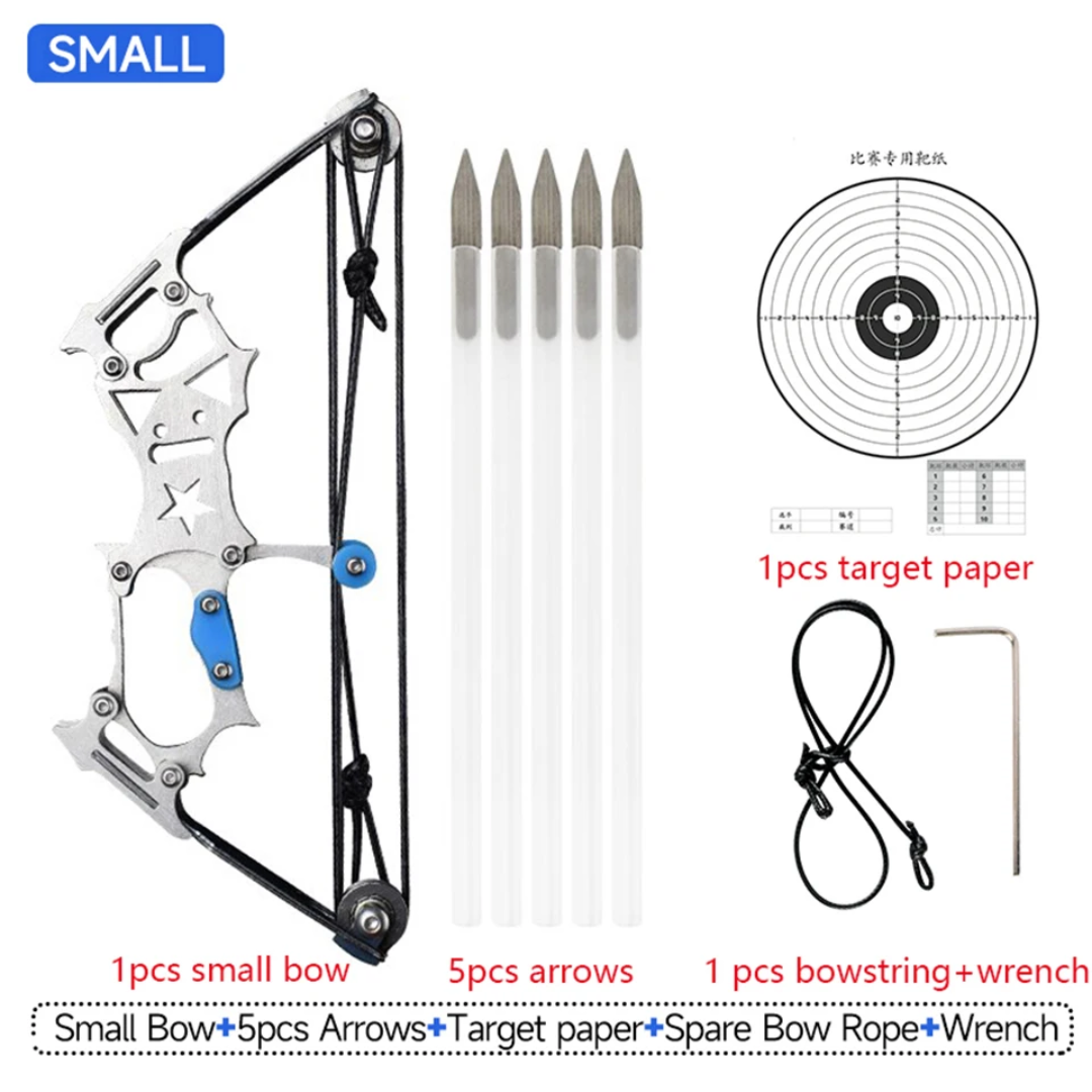 TRULEGANCE™ Mini 304 Stainless Steel Compound Bow Set: Precision Small Pulley Bow for Indoor and Outdoor Fun, Arrow Shooting Toy with Decompression Bowstring - Available in 2 Sizes!